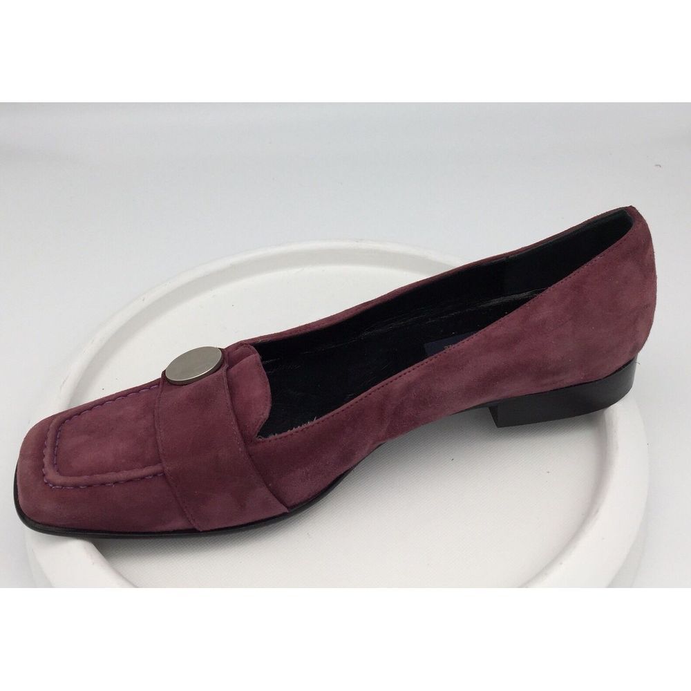 Enrico Gori Burgundy Suede Firenzi Womens' Apron Toe Slip Ons Sz 8M Italy - Picture 2 of 10